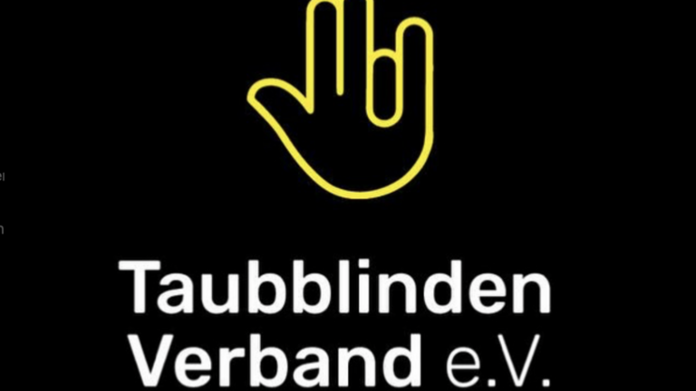 Logo des Taubblinden-Verbands e.V. in schwarz und gelb mit Konturen einer Hand